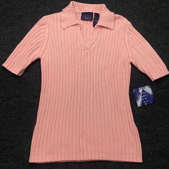 Crazy Horse Tops - Vintage Y2K Crazy Horse Polo Sweater Ribbed Knit Preppy Women Size S Pink